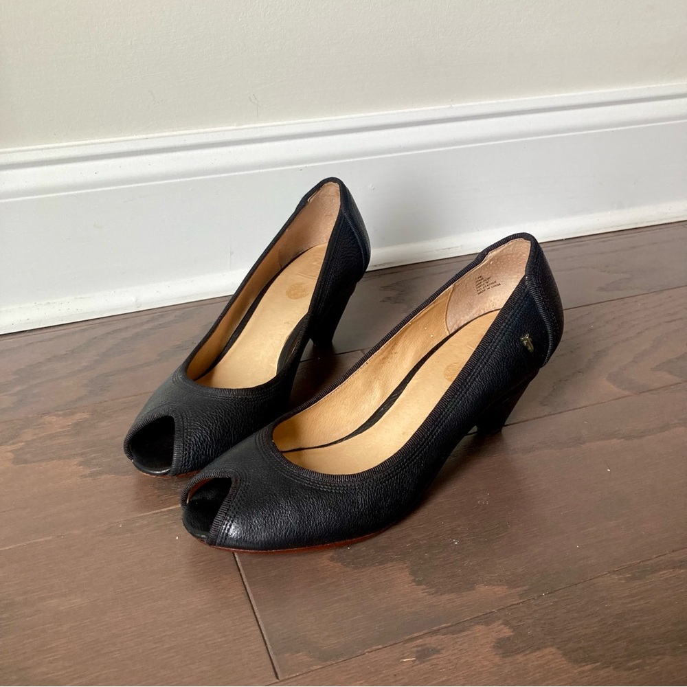 Frye Ada Peep-Toe Pumps in All Black Leather